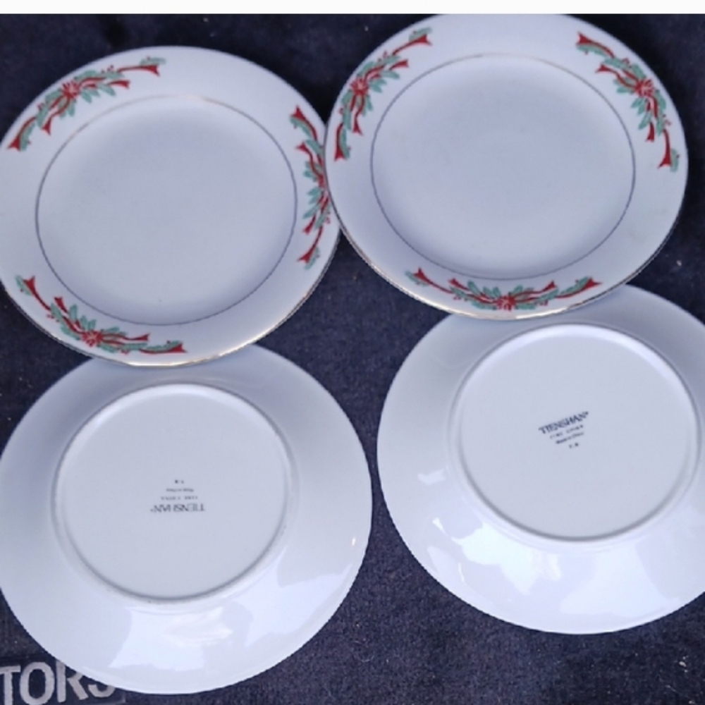 Festive Holly Rim Plates - White with Red & Green Accents